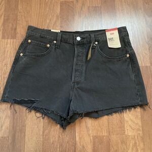 Levi's 501 Black High Waist Ripped Cut Off Denim Shorts Size 32 Button Fly NWT